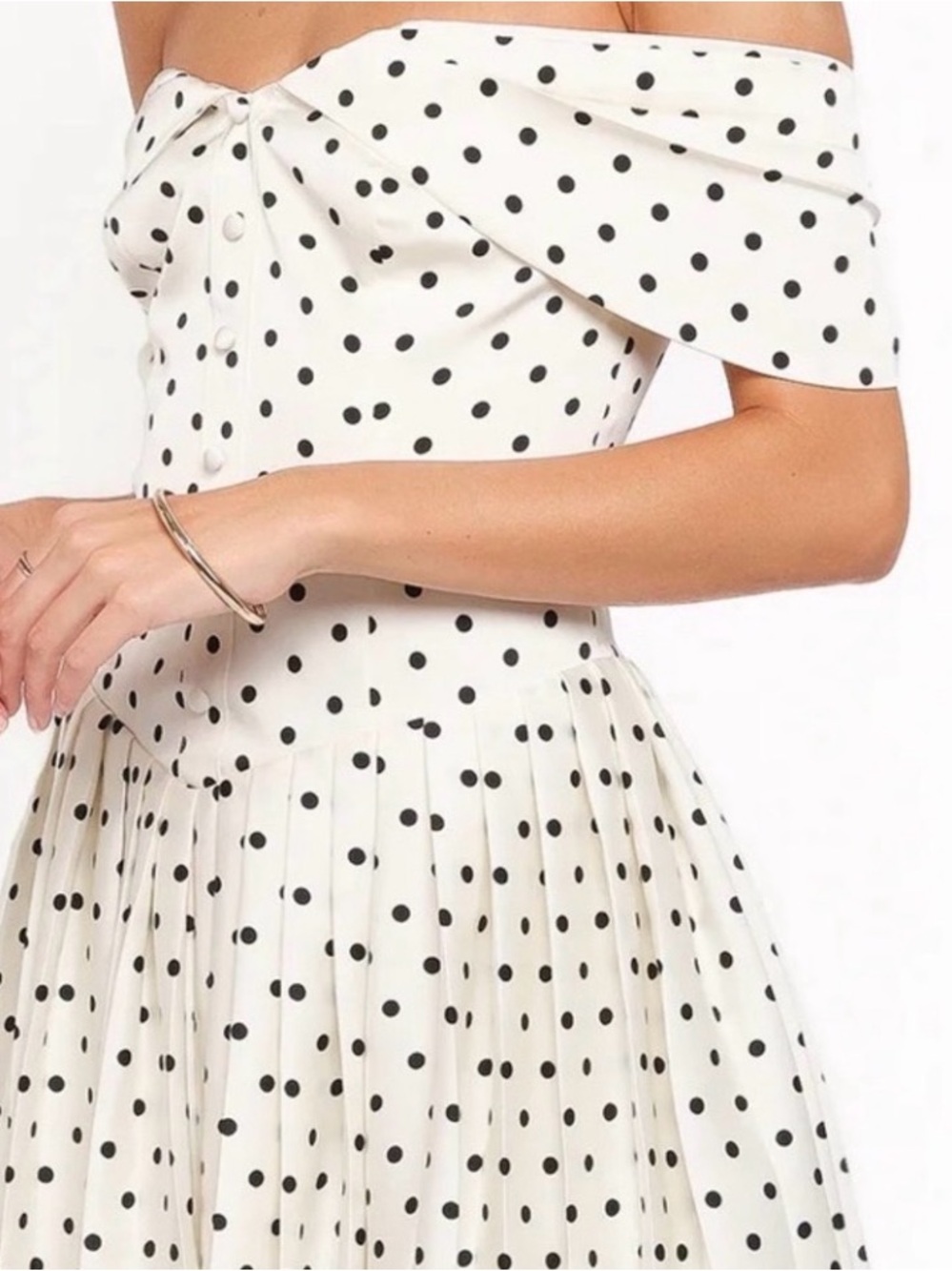 Petal & Pup White One-Shoulder Polka Dot Midi Dress #187 - Picture 4 of 7
